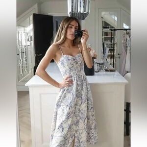 NWT H&M LINEN-BLEND floral summer midi DRESS bloggers favorite